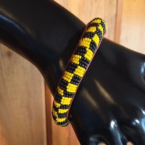Beaded Leather Bangle Bracelet Size 8